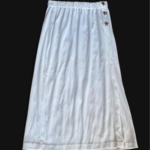 RARE USA made y2k vintage White maxi skirt w/a triple gold star hip detail. L.